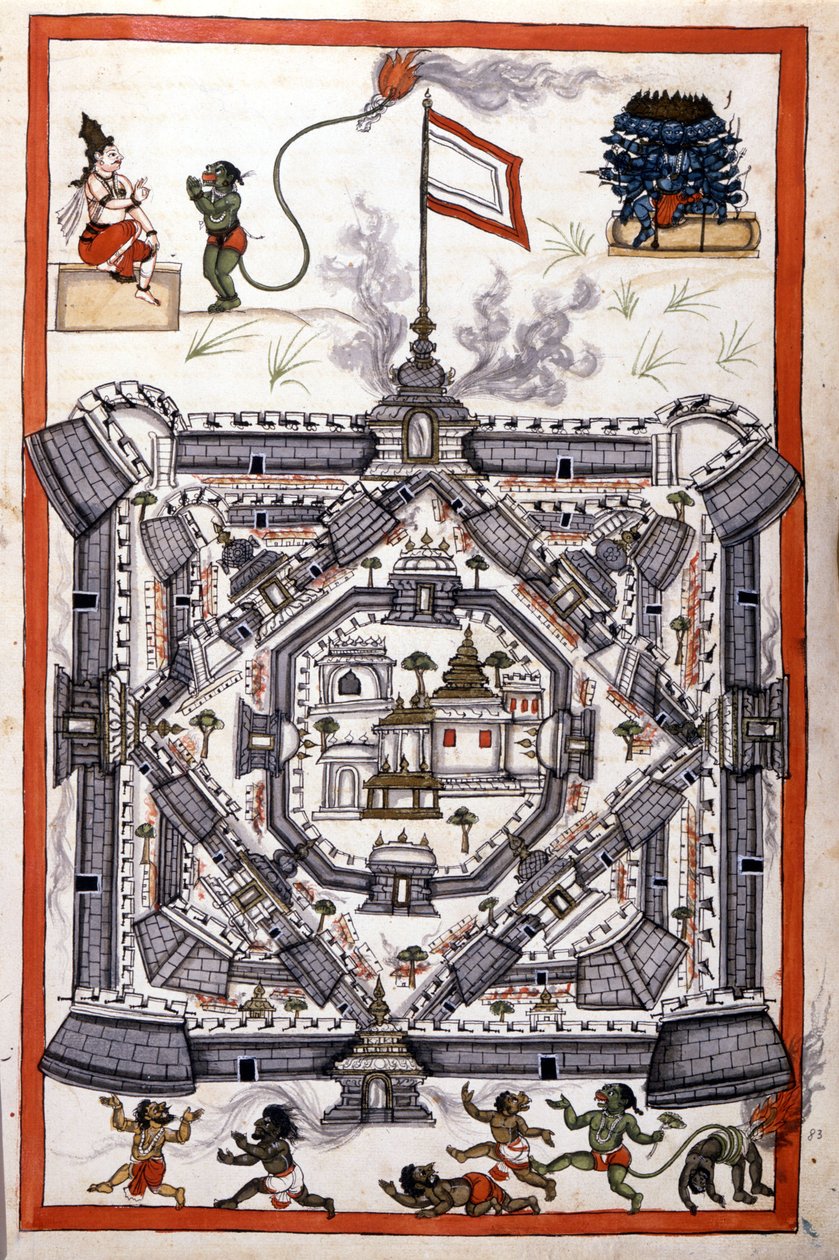 De stad Lanka (Ceylon, Ceylon) in een 17e-eeuws papieren manuscript. door Unknown artist