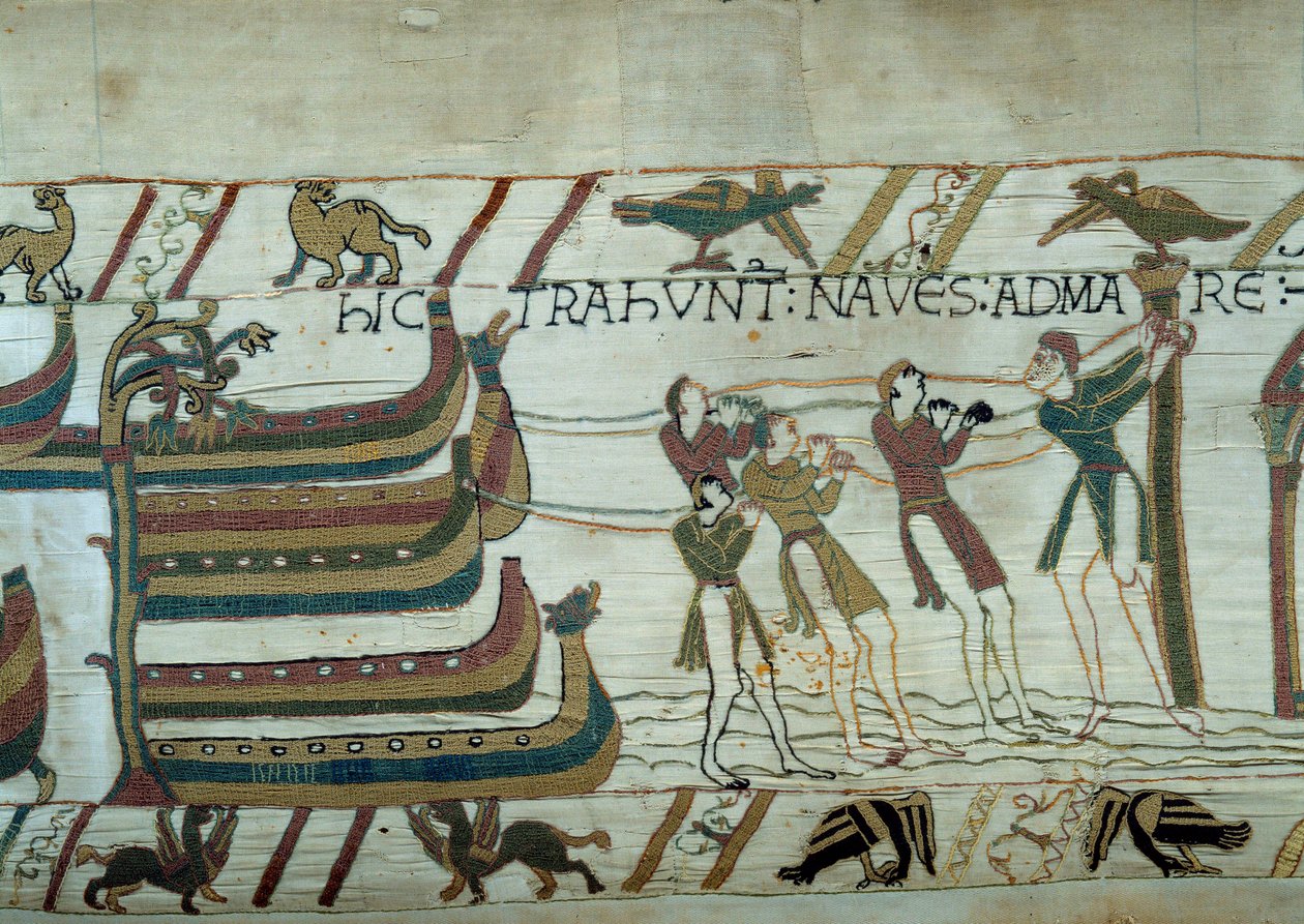 De verovering van Engeland door het leger van hertog van Normandië Willem de Veroveraar (detail van het tapijt van Bayeux) door Unknown artist