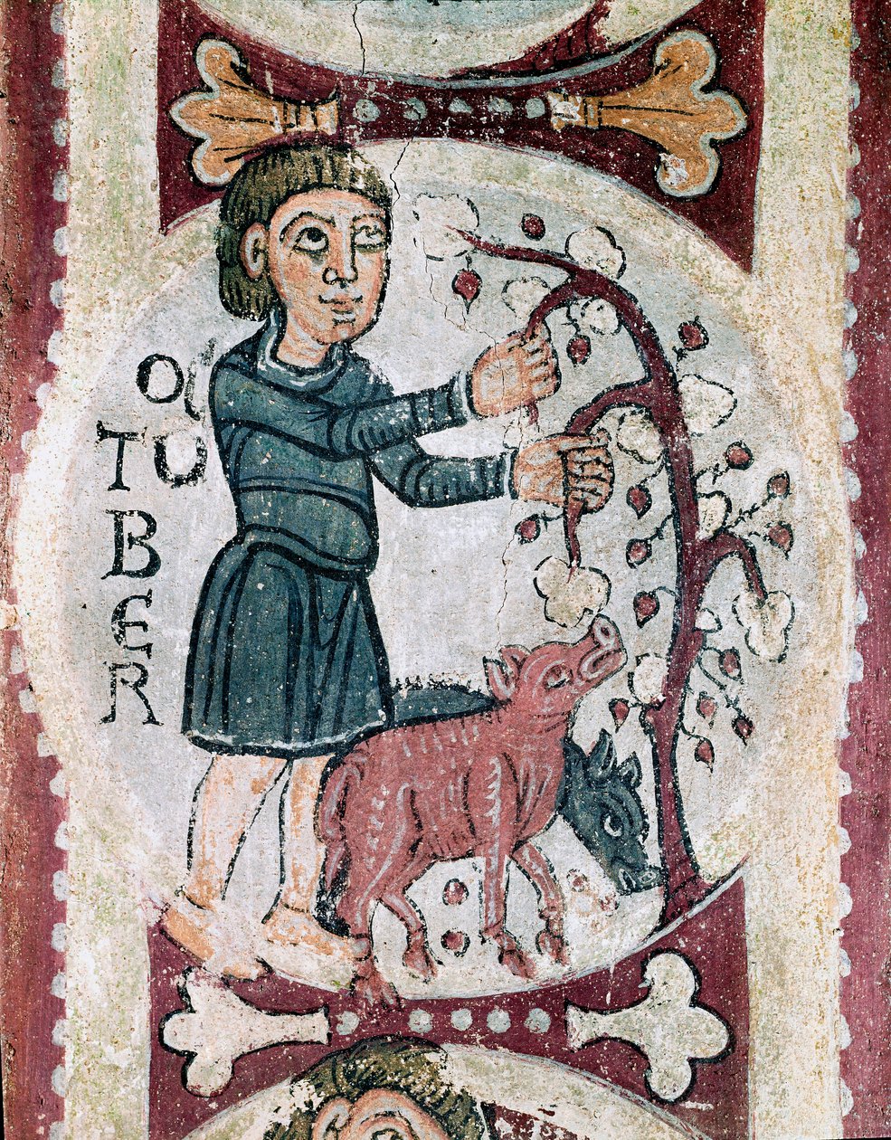 De cyclus van de maanden: oktober: de eikelverzameling (detail) door Unknown artist