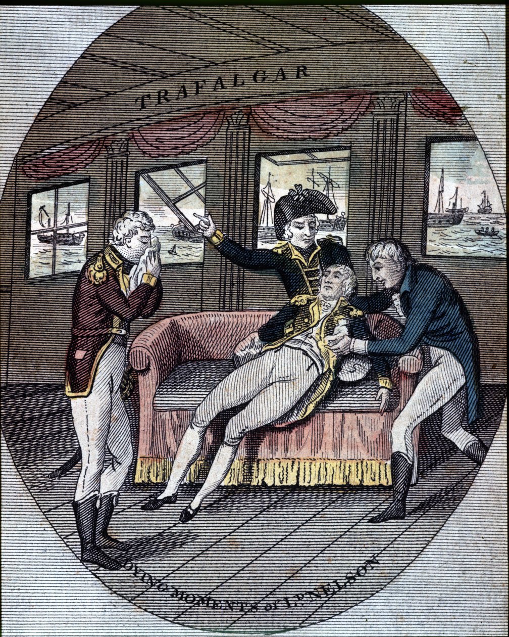 De dood van admiraal Nelson bij de Slag bij Trafalgar, aan boord van zijn schip, de 