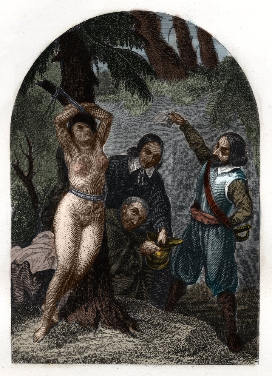 De dragonnades van de Cevennen onder Lodewijk XIV (1643-1715), vervolging van protestanten. Gravure uit 1842 in 