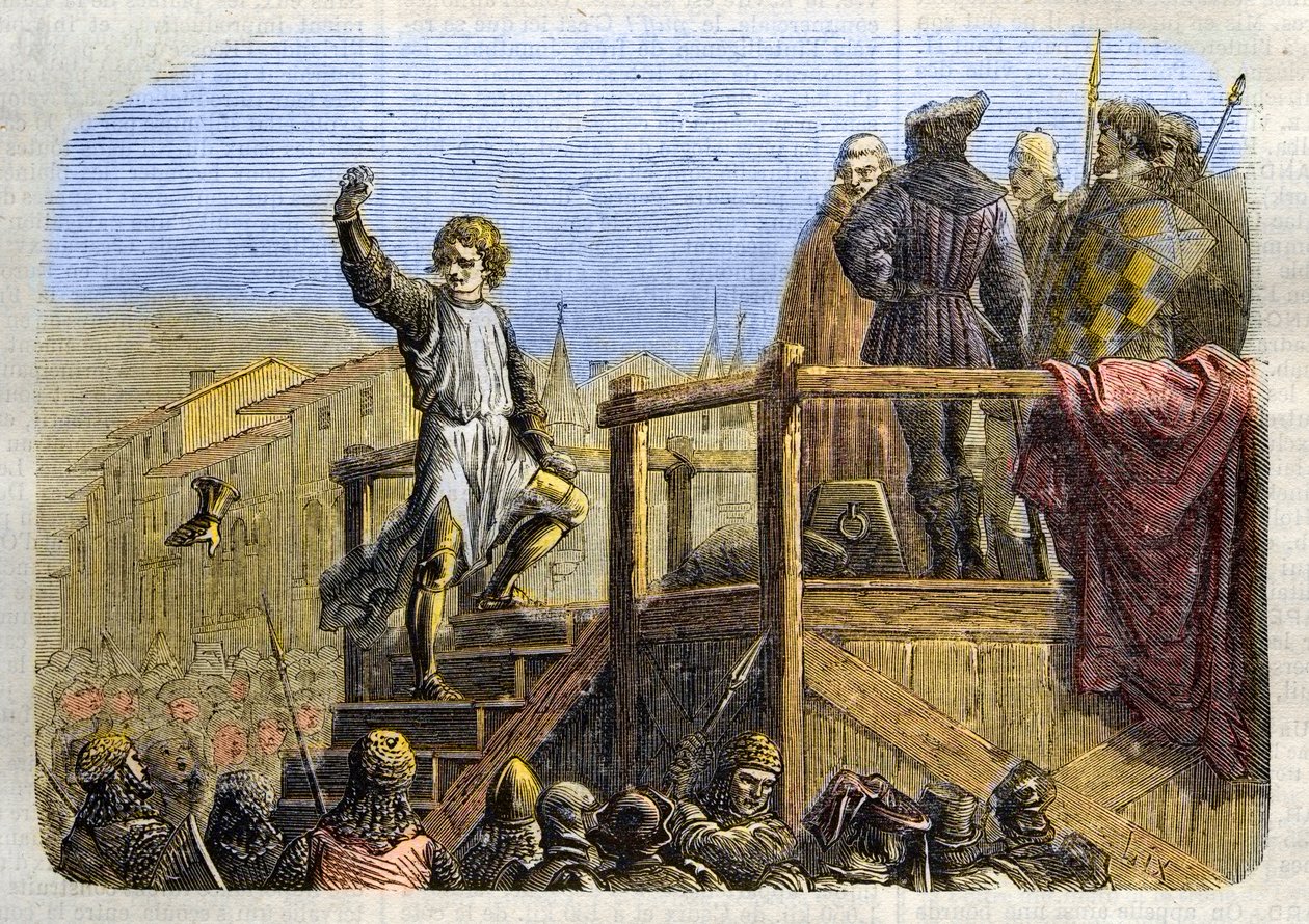 De executie van Conradin (of Conrad van Hohenstaufen) Koning van Sicilië en Hertog van Zwaben (1252-1268) op bevel van Karel van Anjou na de slag bij Tagliacozzo in 1268 door Unknown artist