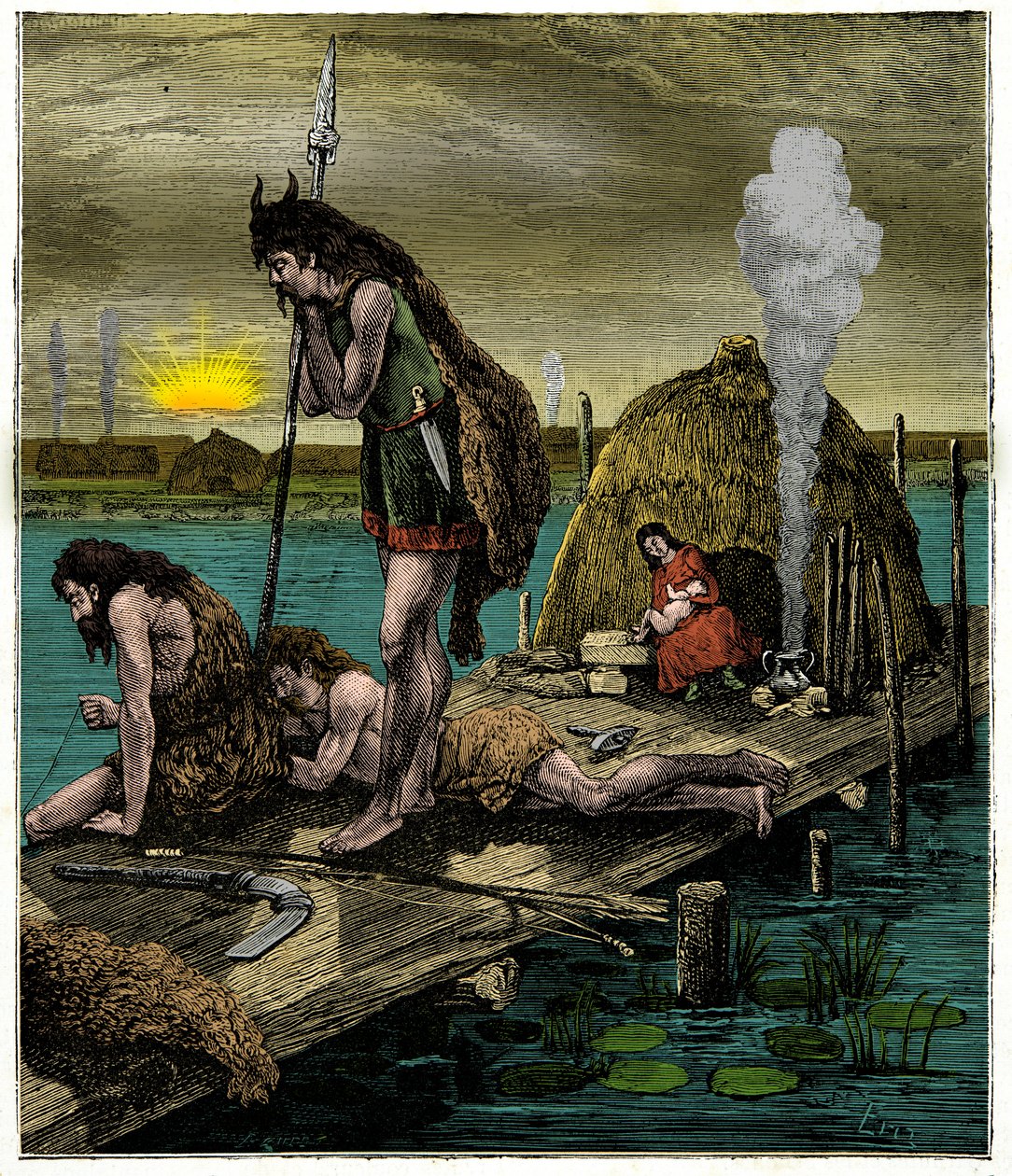 De eerste Parijzenaars of inwoners van Lutetia, Gravure 19e eeuw door Unknown artist