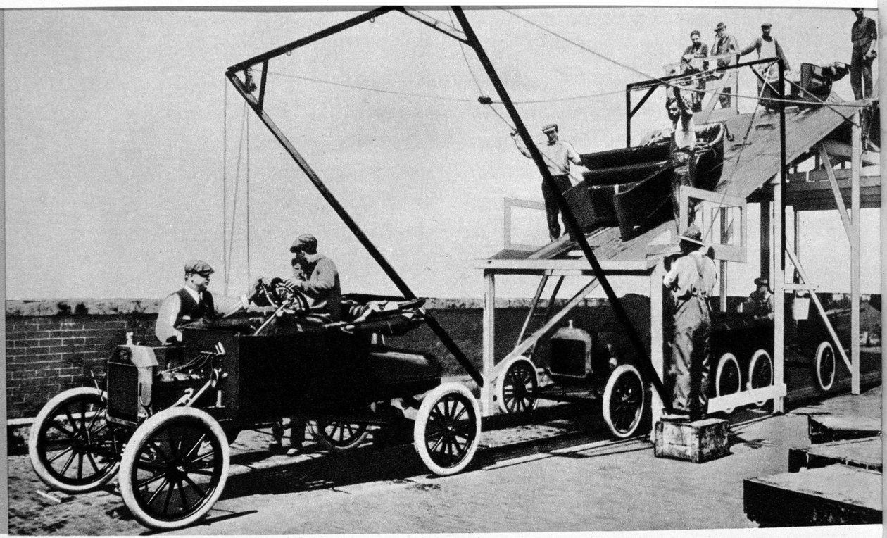 De eerste productielijnen van de Ford Motor Company, eind 19e eeuw door Unknown artist