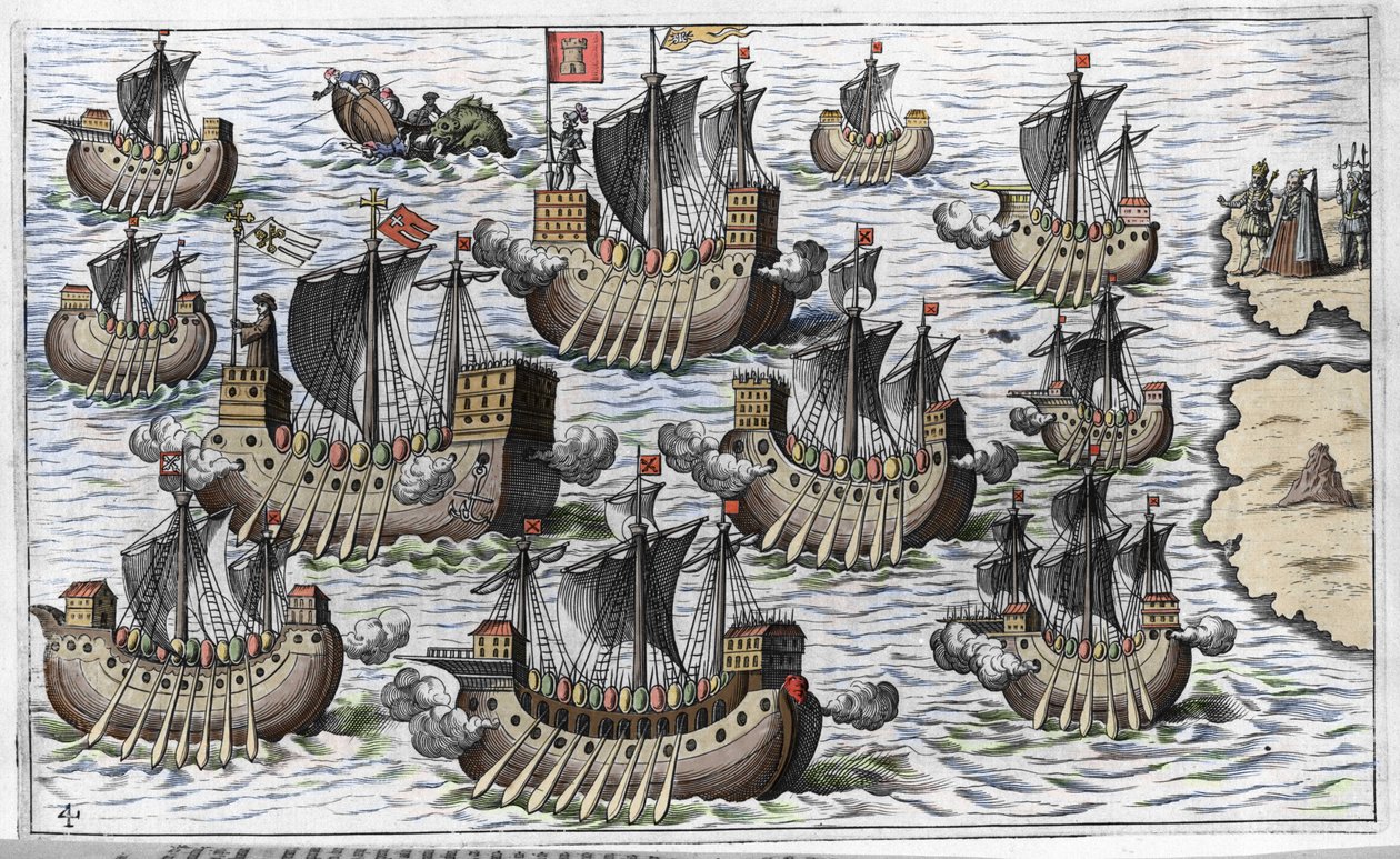 De vloot van Christopher Columbus (Cristoforo Colombo) om de nieuwe wereld te veroveren - in 