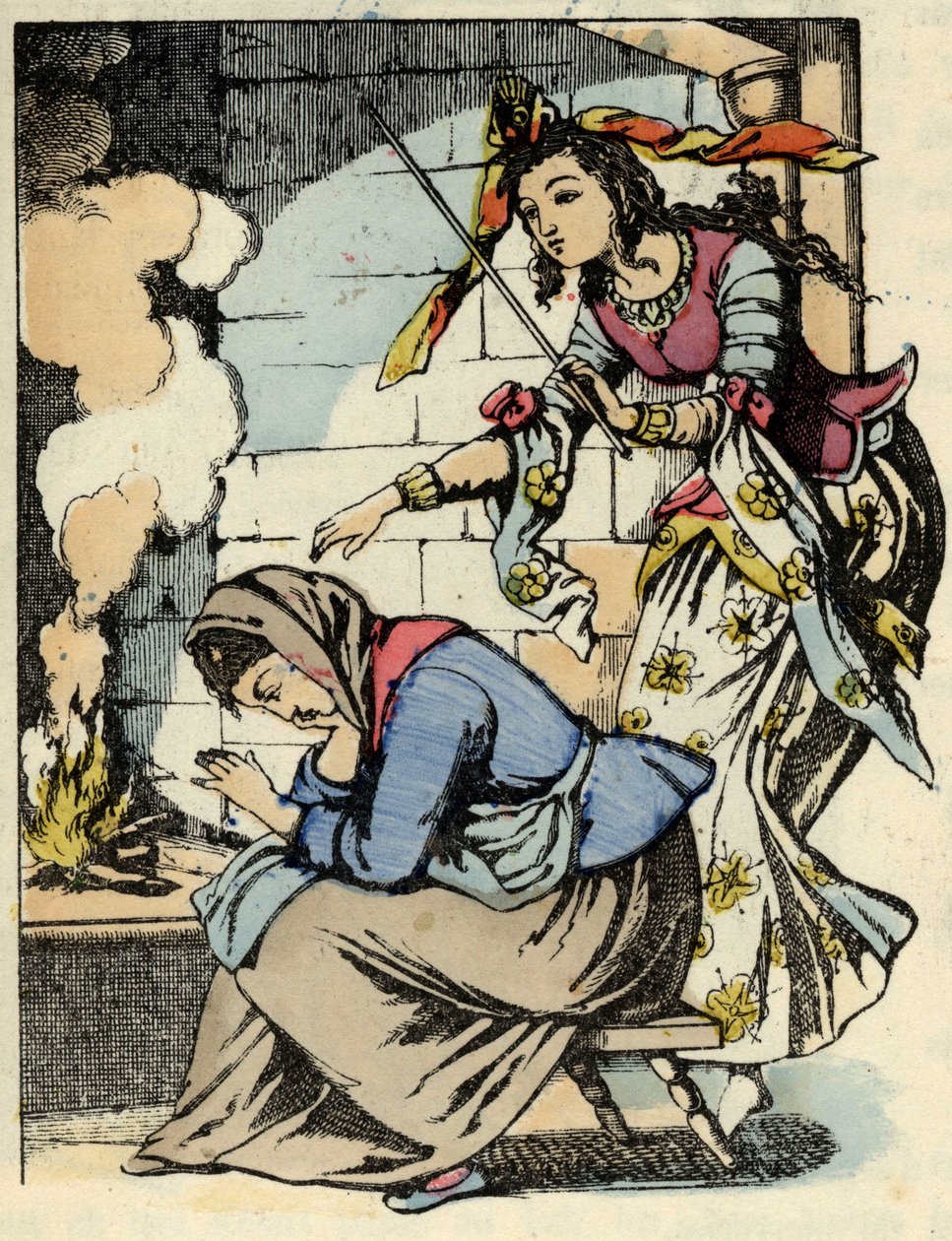 De goede fee van Assepoester en Assepoester (illustratie van het sprookje 