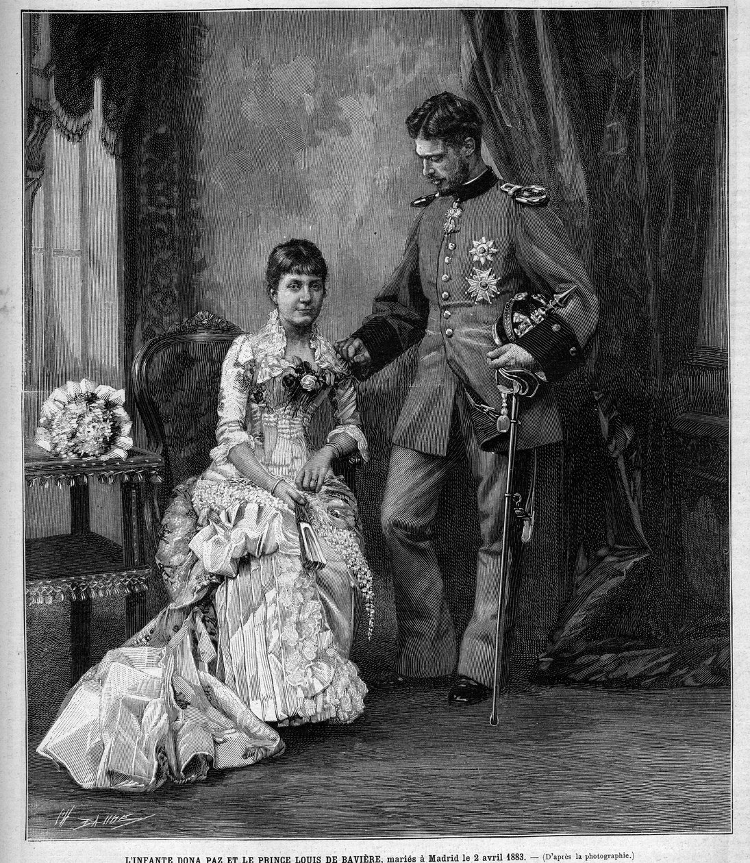 De infante van Spanje Dona Maria de la Paz (1862-1946) en Prins Louis II van Beieren (Ludwig Otto Frederik Wilhelm von Wittelsbach) door Unknown artist