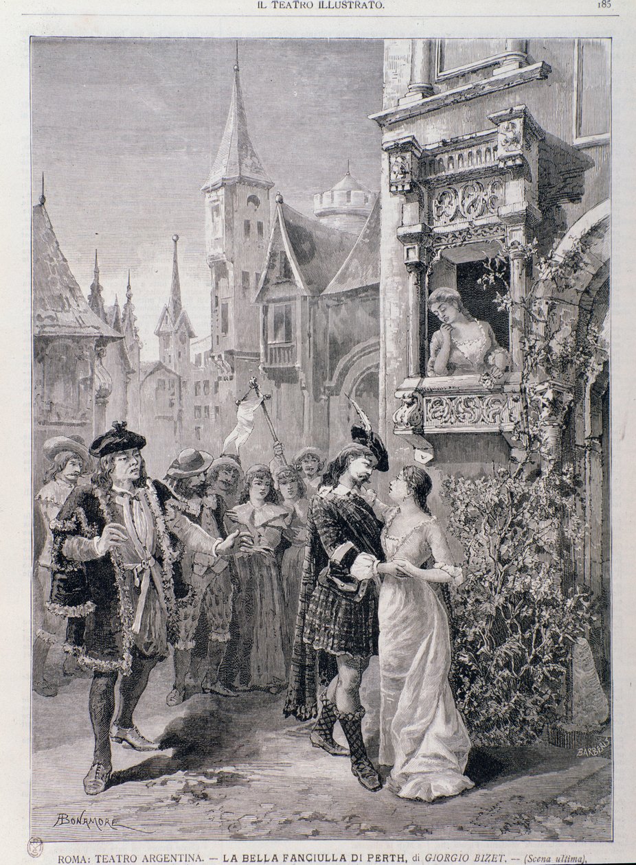 De laatste scène van De Schone Maagd van Perth, opera door Georges Bizet, in het Teatro Argentina in Rome door Unknown artist