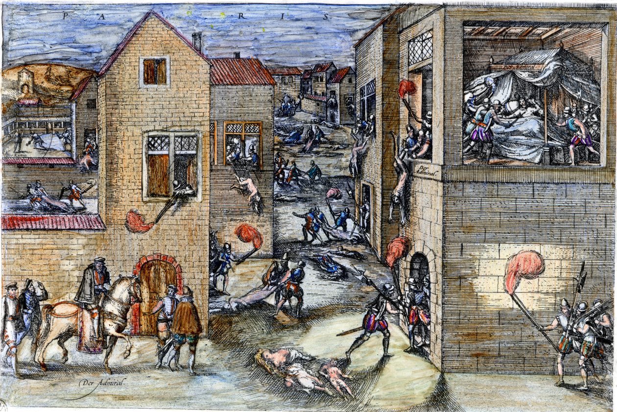 Het bloedbad van Sint-Bartholomeüs (1572). Gravure uit de 17e eeuw. door Unknown artist