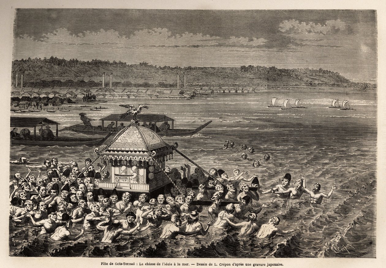 Het matsouri (kermis, processie) van tennoo gots, vindt elk jaar plaats op de 6e dag van de 6e maand, voor de vissers van de stranden van Yedo (of Edo, het huidige Tokio), het is de viering van de verjaardag van hun favoriete godheid: Tengu, de vleugel door Unknown artist