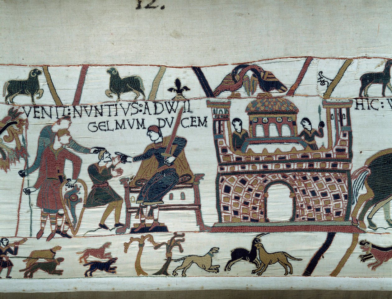 De boodschappers van de koning van Normandië Willem de Veroveraar (1027-1087) informeerden hem dat Harold, die uit Engeland kwam namens koning Edward de Belijder van Engeland, gevangen was genomen door graaf Guy de Ponthieu (detail) door Unknown artist