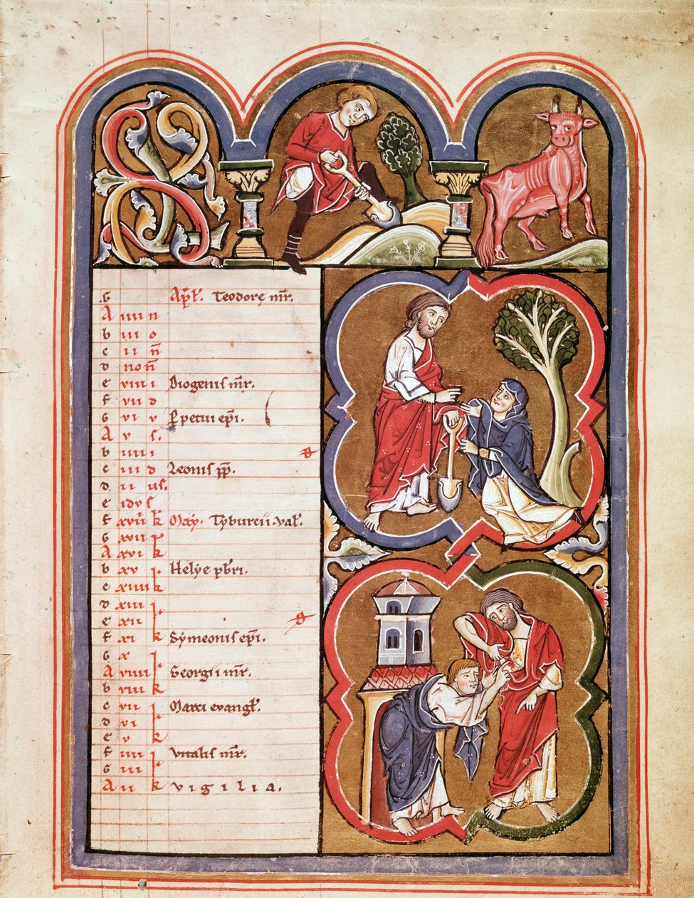De maand april, Noli me tangere, de ongeloof van Sint Thomas (Pagina uit psalter van Sint Elisabeth) rond 1270 Cividale del door Unknown artist