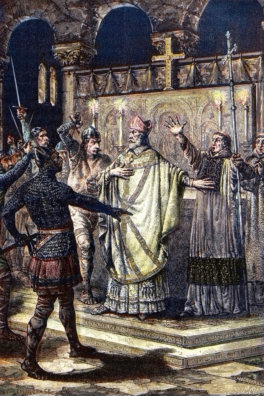 De moord op St. Thomas Becket in de kathedraal van Canterbury, 29 december 1170, door ridders van het hof van koning Hendrik II door Unknown artist