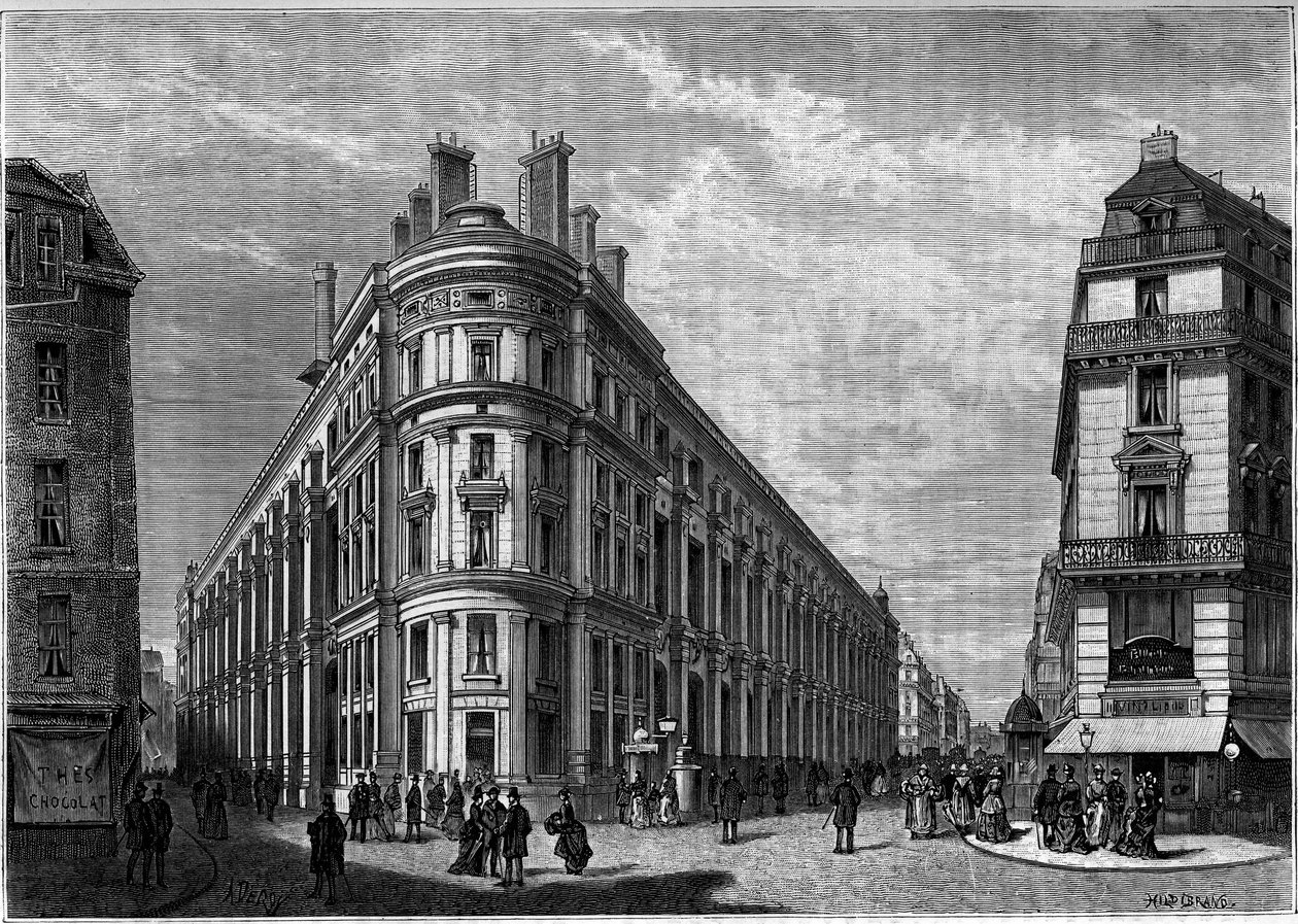 Het nieuwe Hotel des Postes de la Rue du Louvre in Parijs na de reconstructie. Gravure in het tijdschrift 
