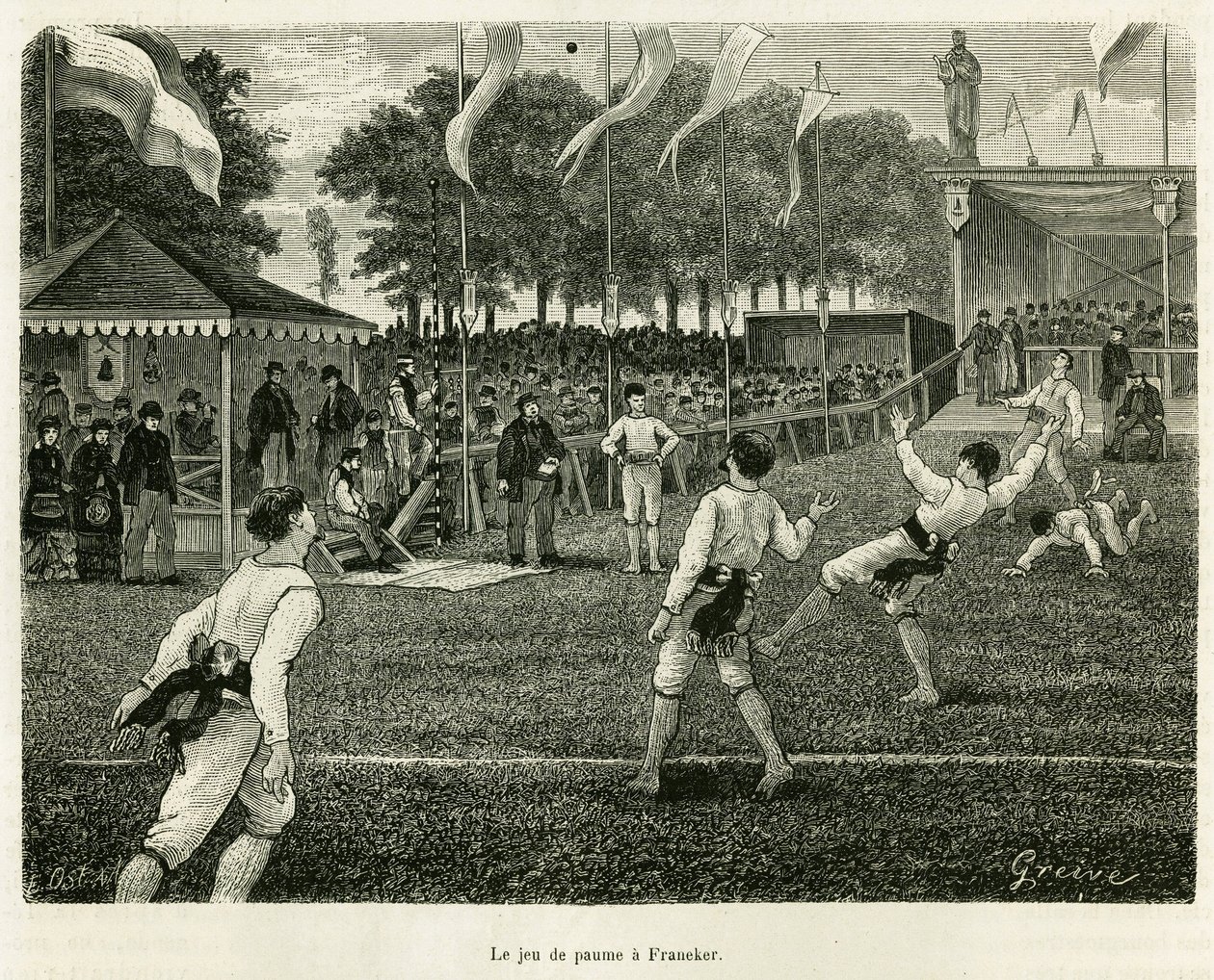Het palmspel in Franeker (Nederland). Gravure ter illustratie van het verhaal 
