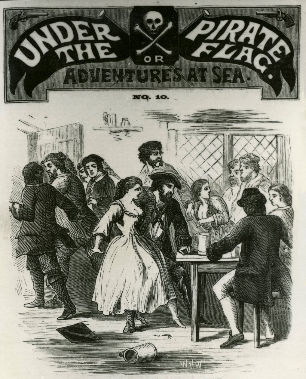 De piraten die feest vieren worden bang gemaakt door de geest van Gibbs, Charles Gibbs, de piraat van Rhode Island door Unknown artist