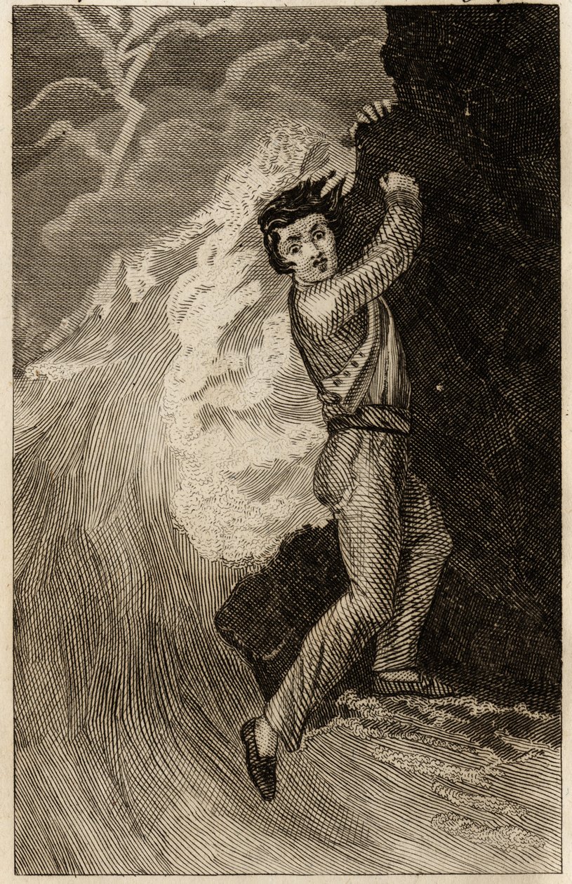 Het schipbreuk van Robinson Crusoe, gravure ingevoegd in 