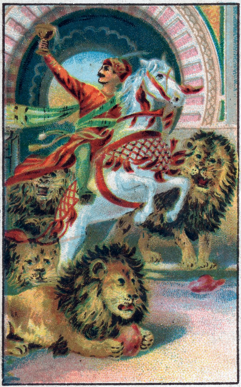 De bron van de leeuwen. Verhaal van Prins Ahmed en de fee Paris-Banou (Pari Banou) (Paribanu). Verhaal van 1001 nachten (verhalen van de duizend en één nachten). Chromolithografie van de late 19e eeuw door Unknown artist