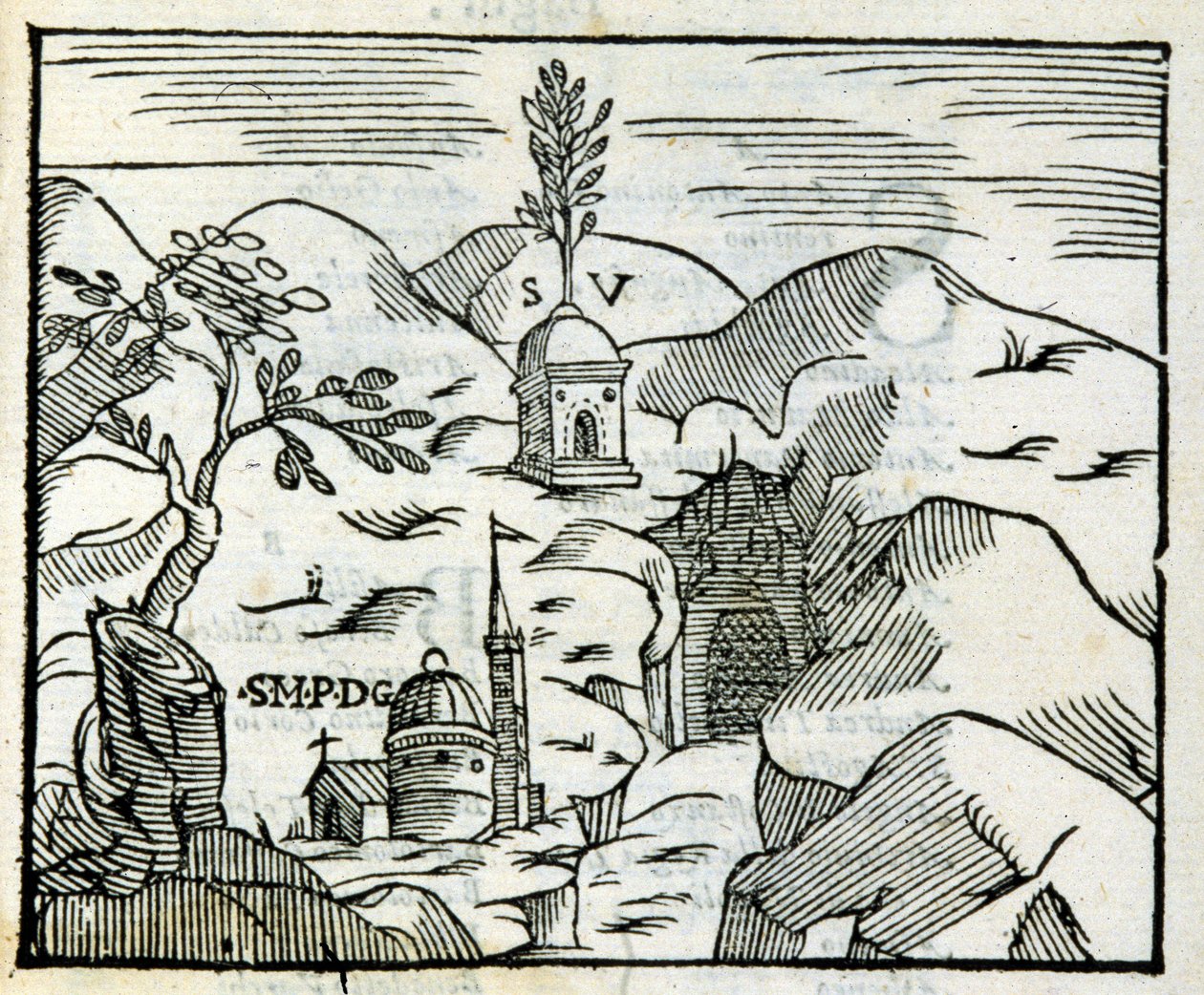 Het graf van Vergilius (70 v.Chr. - 19 v.Chr.) in Pozzuoli. Houtsnede naar een 17e-eeuwse toeristengids. door Unknown artist