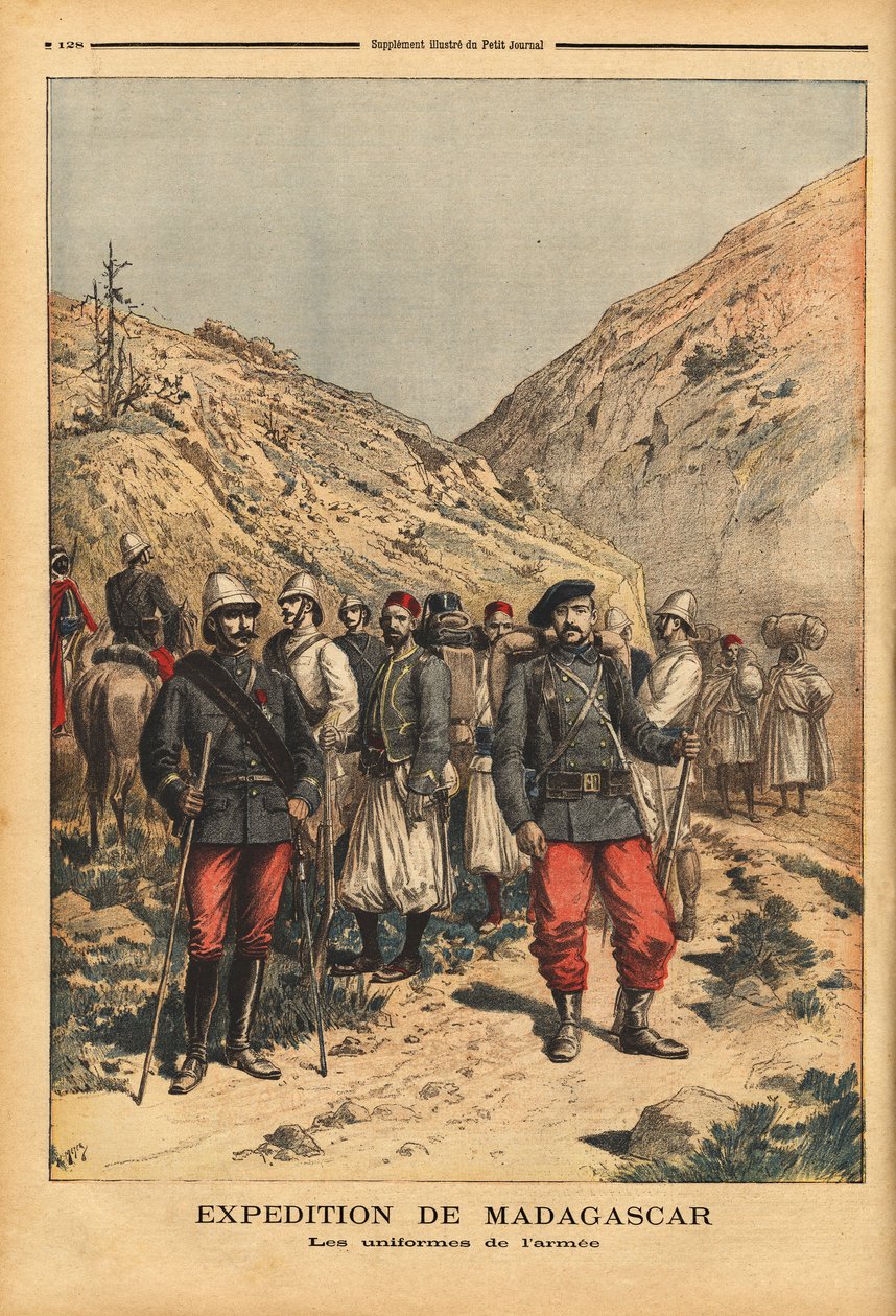 De uniformen van het leger, een campagne-outfit voor de expeditie uit Madagaskar door Unknown artist