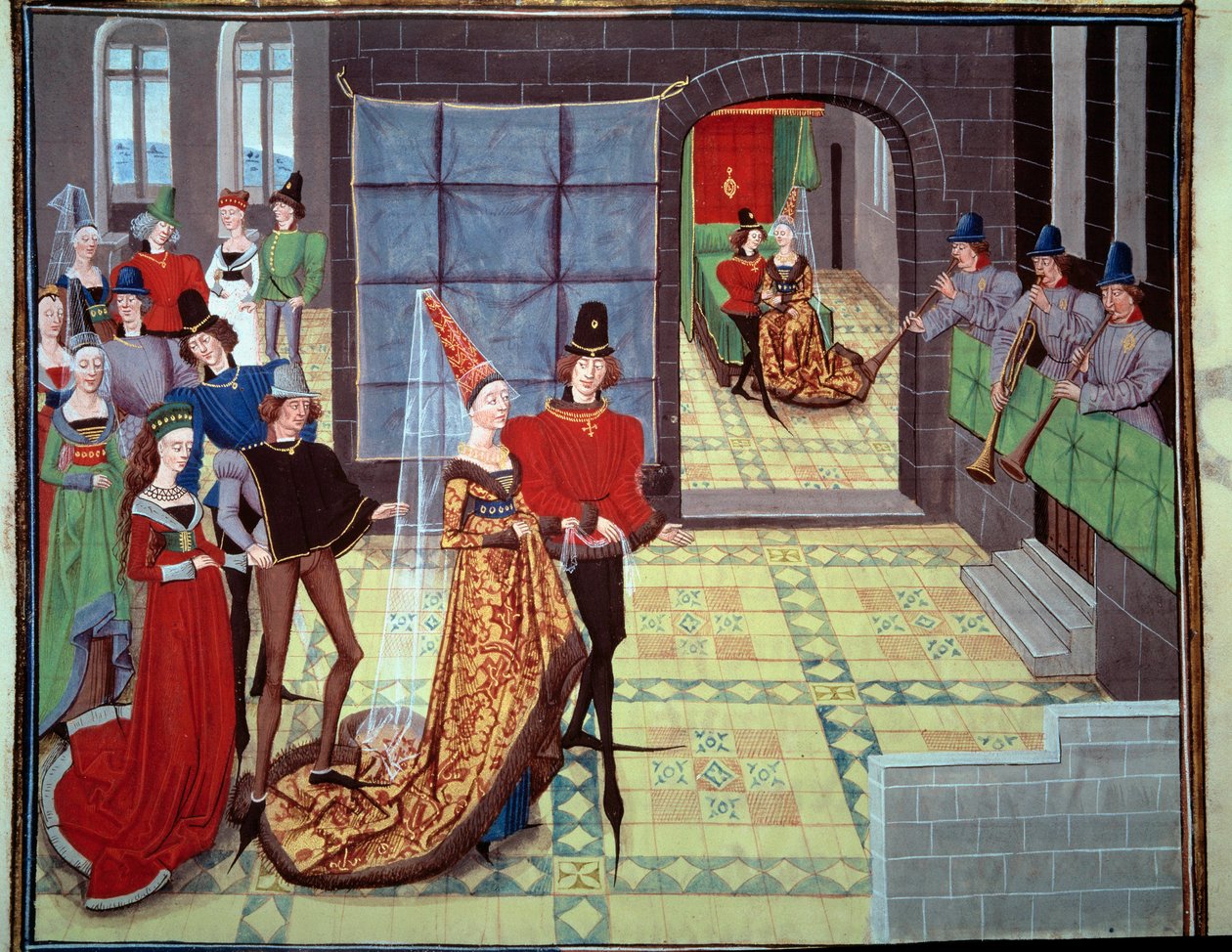 Het huwelijk van Renaud en Clarisse, op de achtergrond de huwelijksnacht. Miniatuur uit het manuscript Renaud de Montauban of Les quatre fils Aymon door Loyset Liedet (actief tussen 1448 en 1478) door Unknown artist