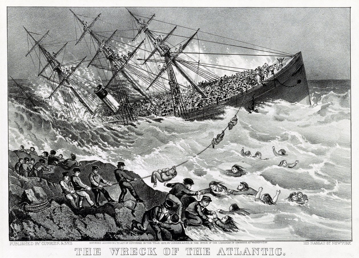 Het wrak van de RMS Atlantic trans-Atlantische oceaanstomer van de White Star Line, aan de kust van Nova Scotia door Unknown artist