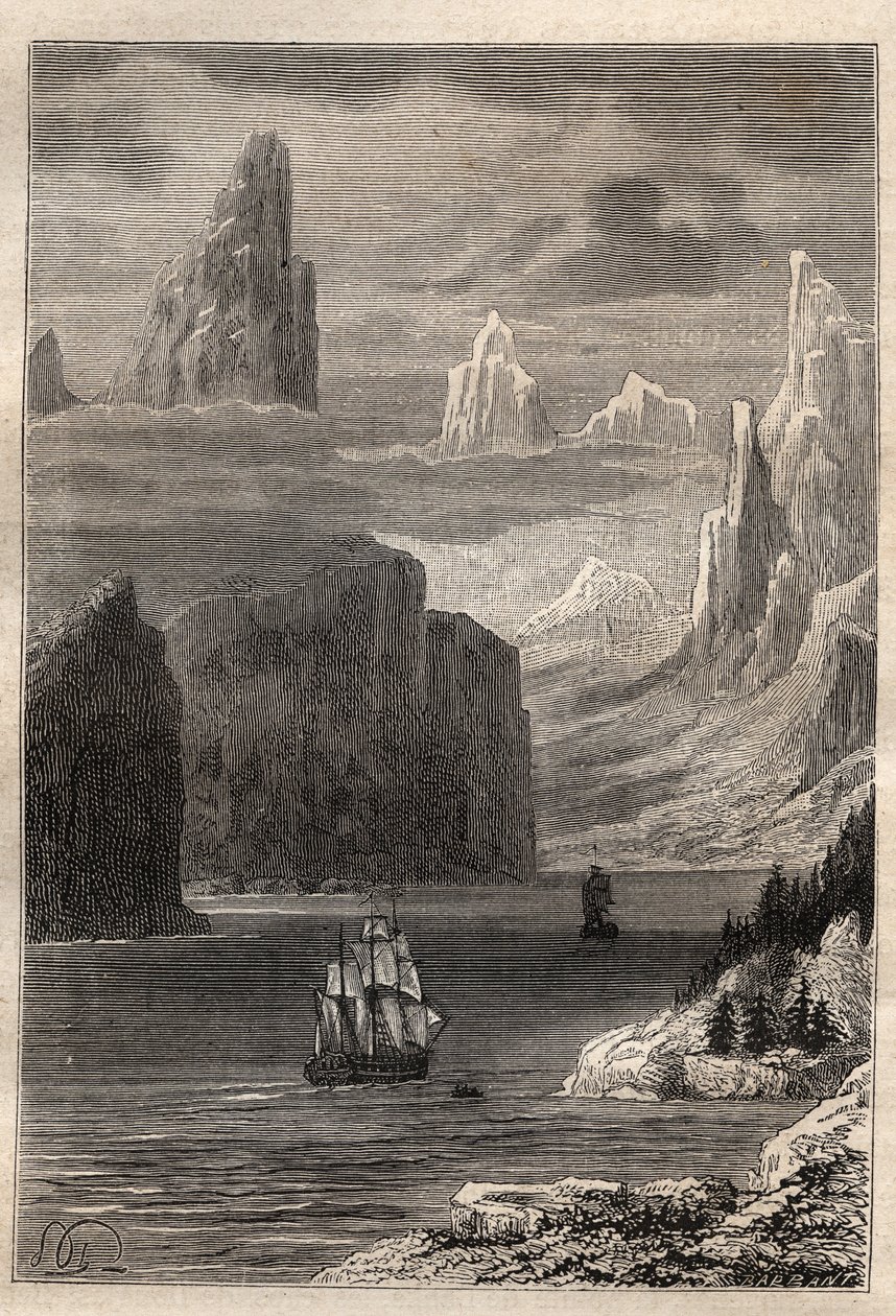 Derde reis (1776-1779) door kapitein James Cook (1728-1779): ingang van Prins William (Alaska) - illustratie uit 