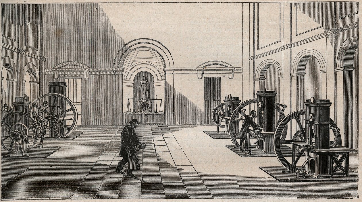 Thonnelier muntpers bij La Monnaie in Parijs - gravure uit 1877 door Unknown artist