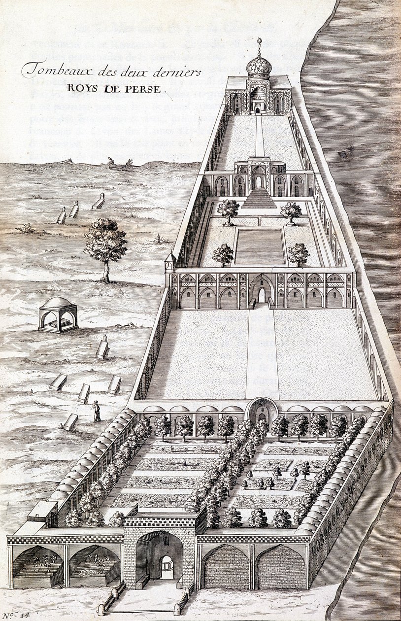 Graven van de laatste twee koningen van Perzië - in Diary of the Journey of the Knight Chardin, Persia and East Indies, by the Black Sea and the Colchid door Unknown artist