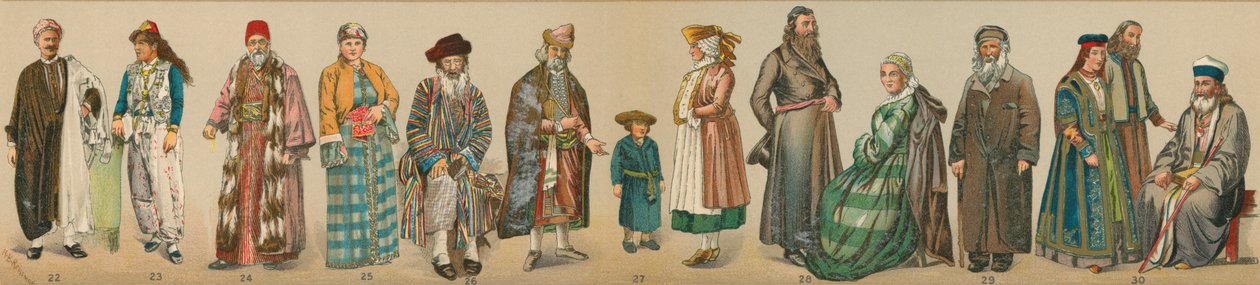 Traditionele klederdracht van Joodse mensen, uit 
