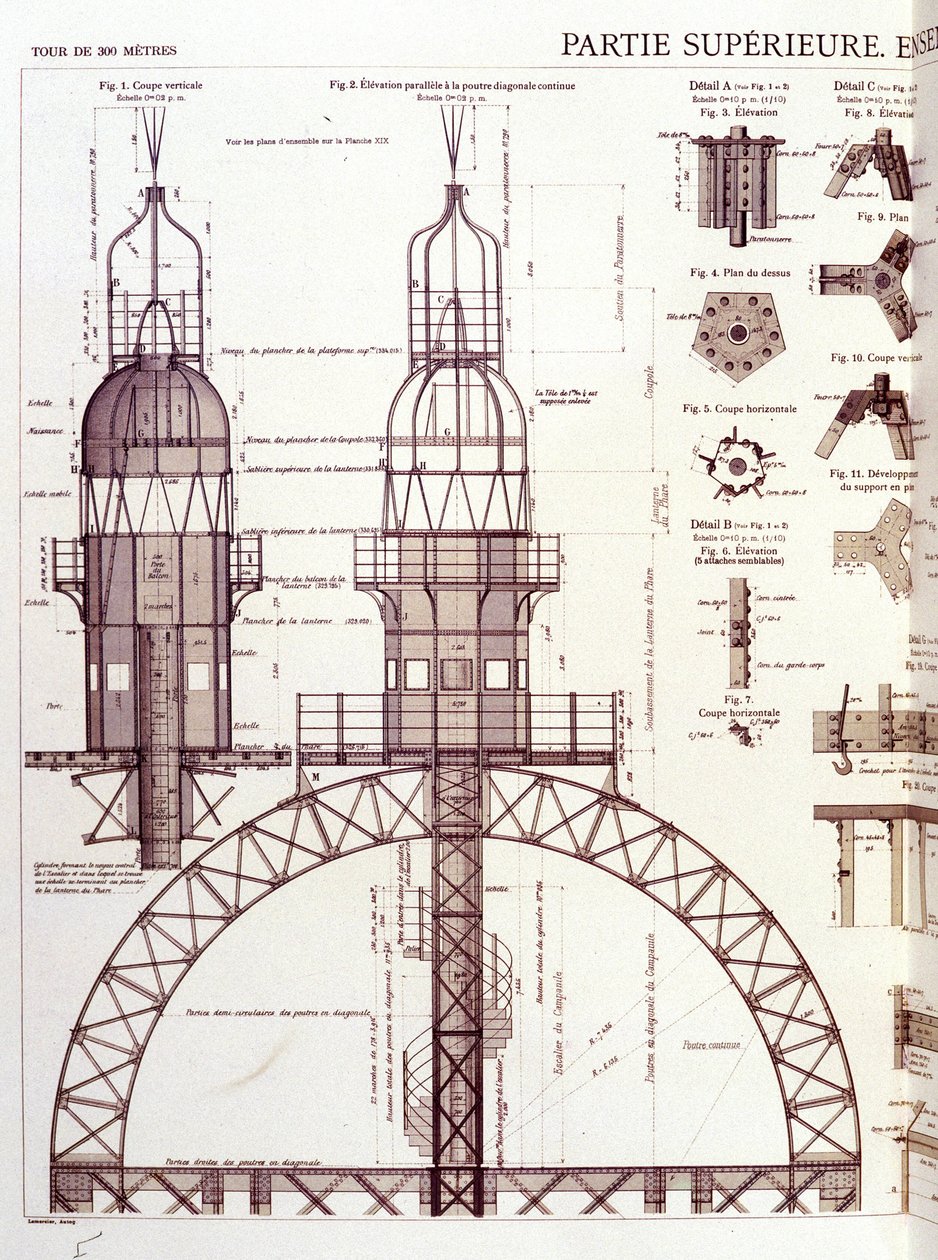 Bovenste deel (3e verdieping) van de Eiffeltoren - industrieel ontwerp door Unknown artist