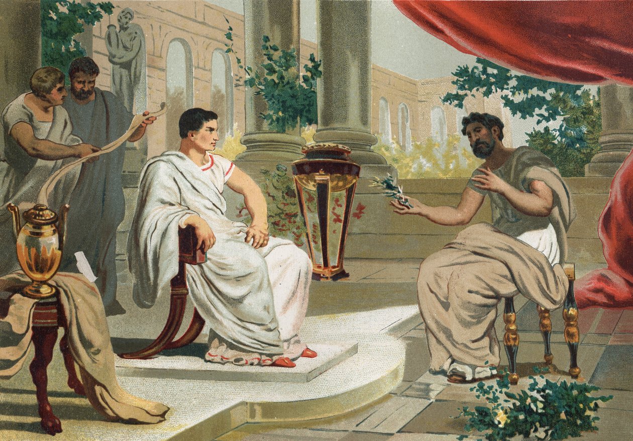 Vespasianus (in Latijn Titus Flavius Vespasianus) met Plinius de Oudere. naar 