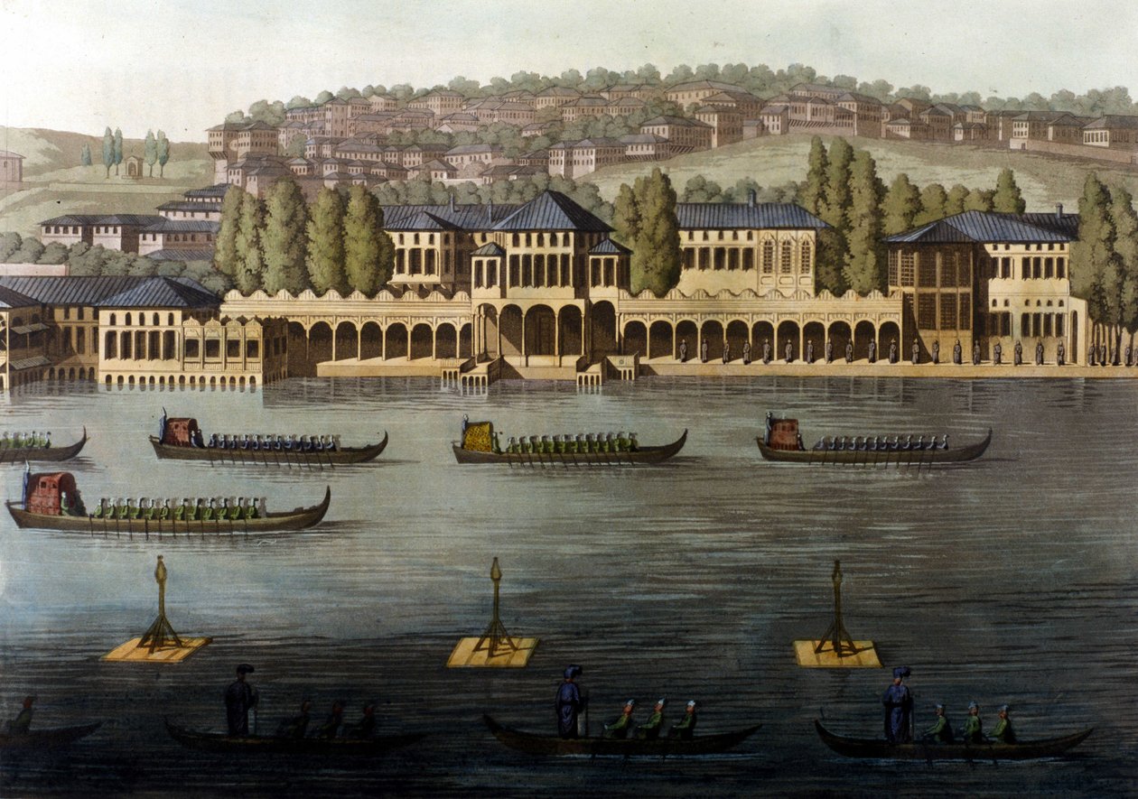 Uitzicht op Constantinopel, een van de residenties van de Sultan langs de Bosporus. 19e eeuw. door Unknown artist