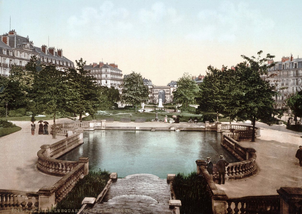 Zicht op Dijon: plein en plein Darcy. Fotochroom ca. 1890 door Unknown artist