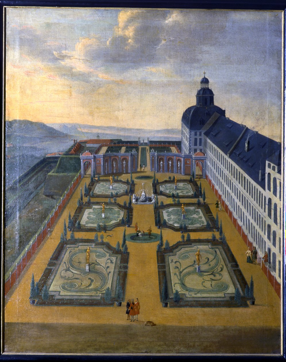 Zicht op Friedenstein vanuit het noordoosten met baroktuin door Unknown Artist