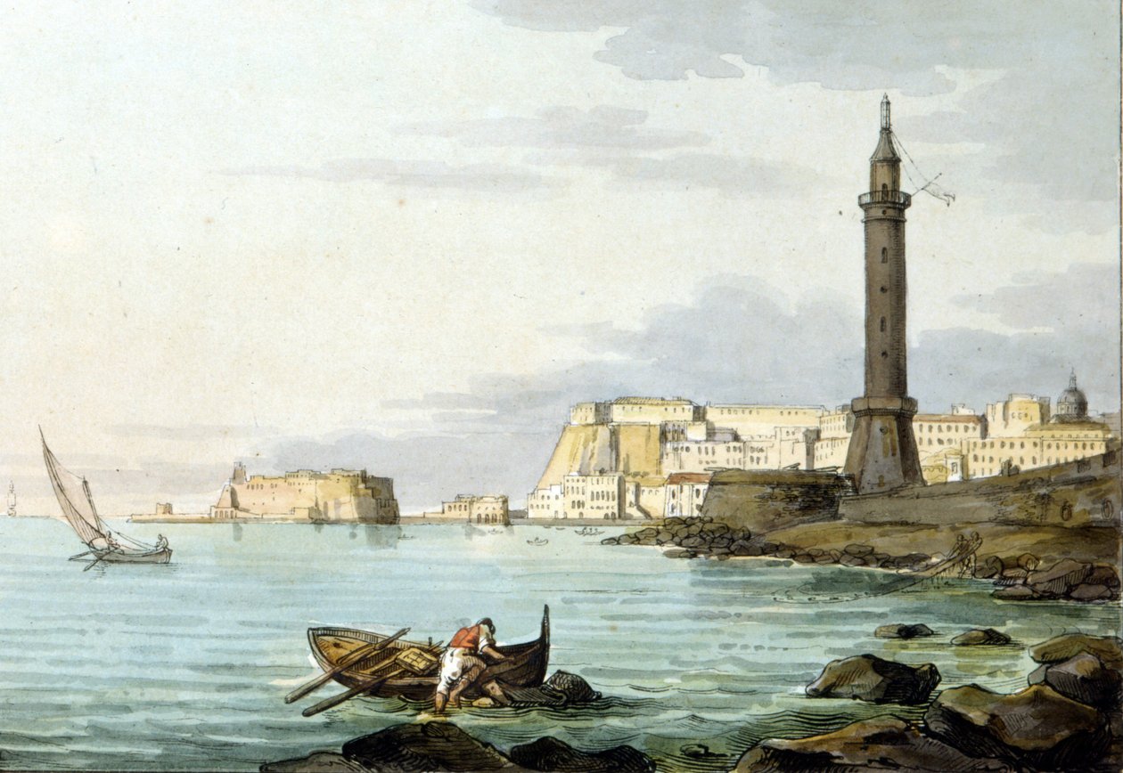 Uitzicht op Napels vanaf de haven. Links staat het Castel dell