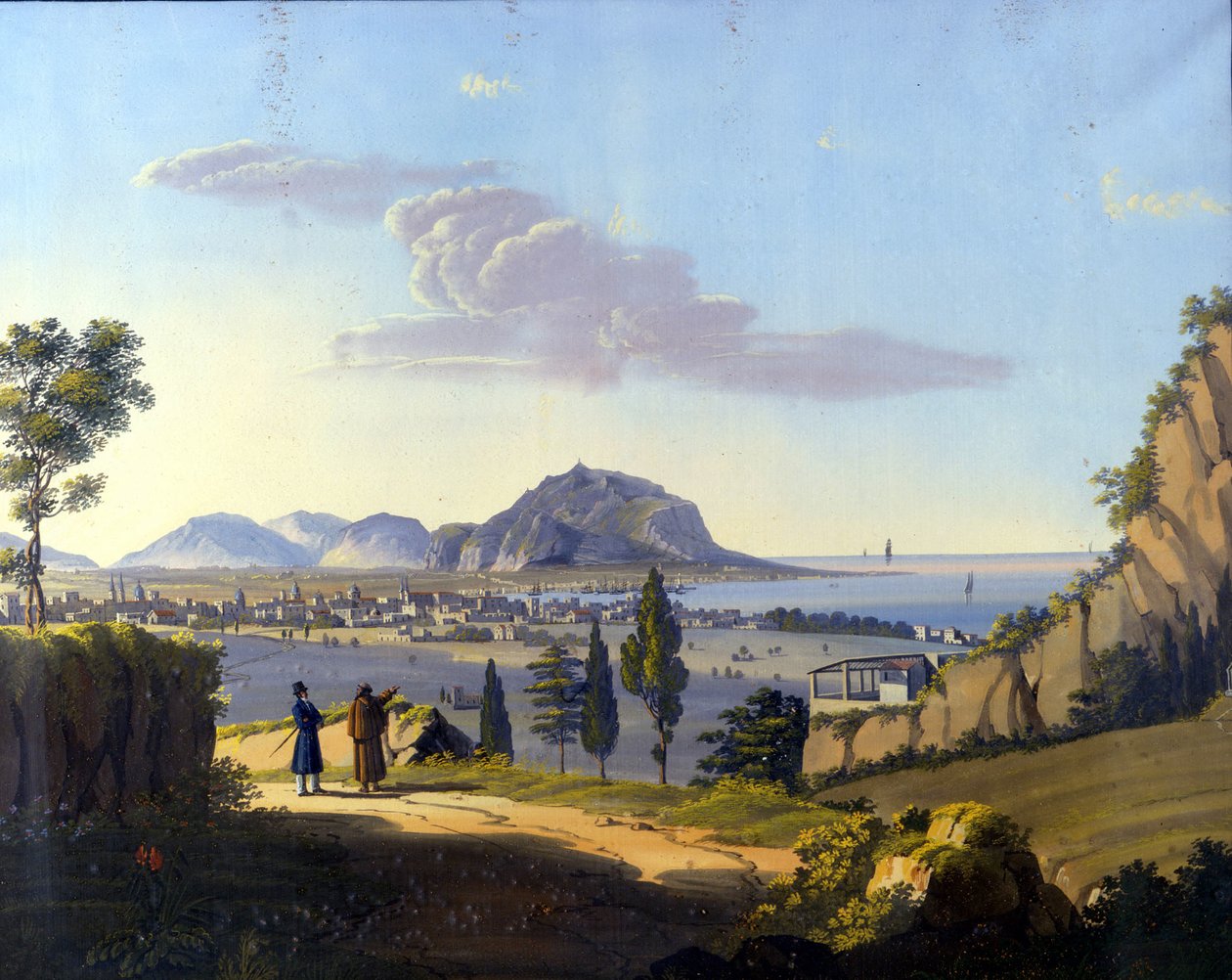 Uitzicht op Palermo vanaf de Hermitage van het Klooster van Santa Maria del Gesu. Anoniem schilderij uit de 19e eeuw. door Unknown artist