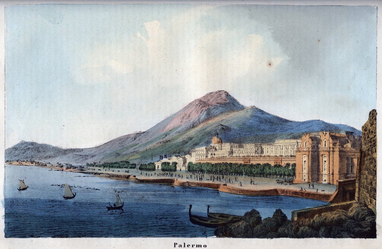 Zicht op Palermo in de 19e eeuw - gravure uit 