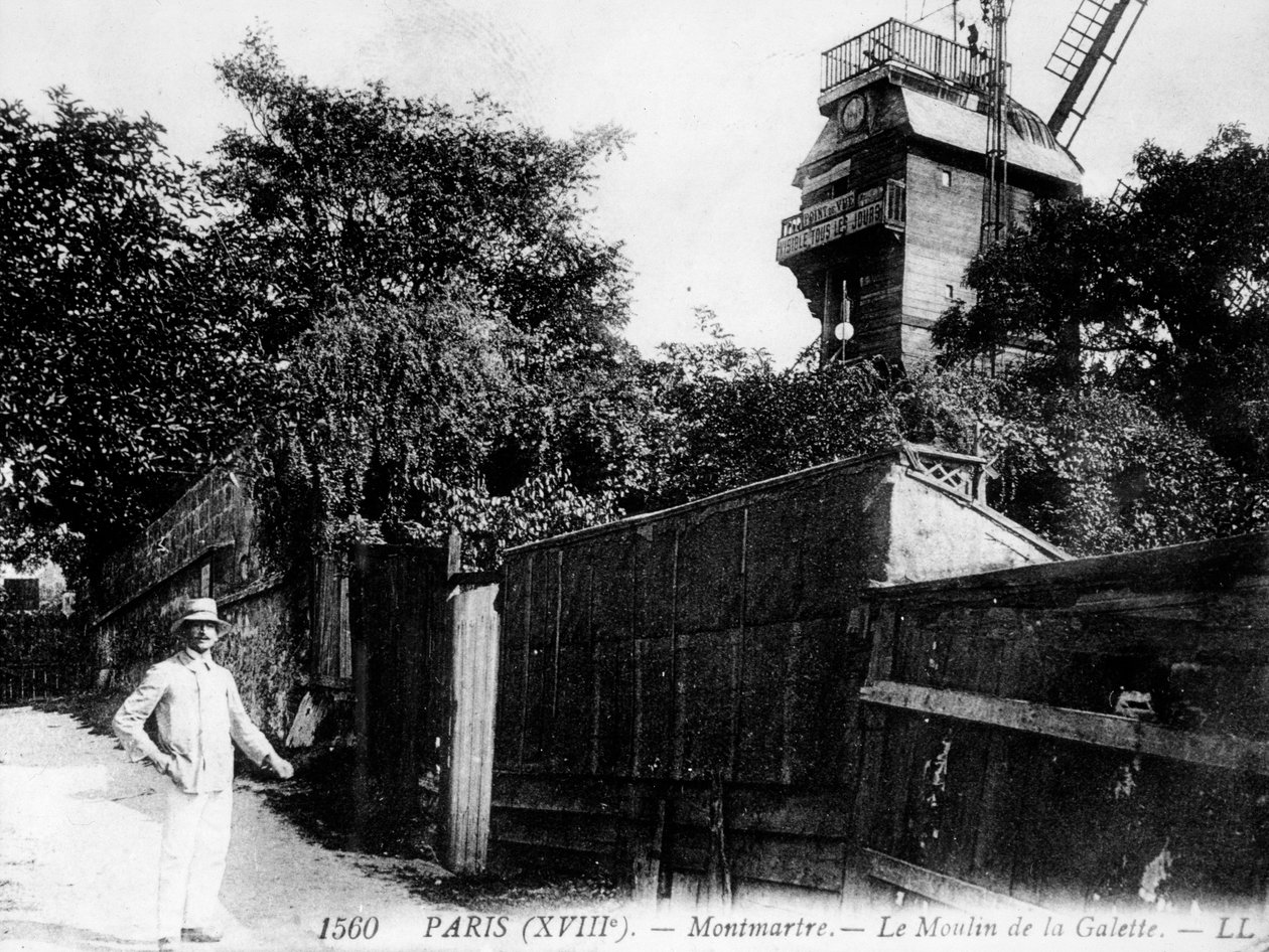 Uitzicht op Parijs: Le Moulin de la Galette, Quartier Montmartre door Unknown artist