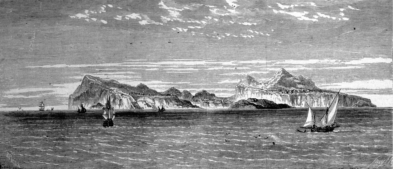 Uitzicht op het eiland Procida bij Napels. 19e eeuwse gravure door Unknown artist
