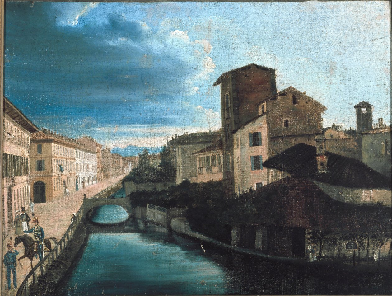 Uitzicht op het San Gerolamo-kanaal in Milaan door Unknown artist