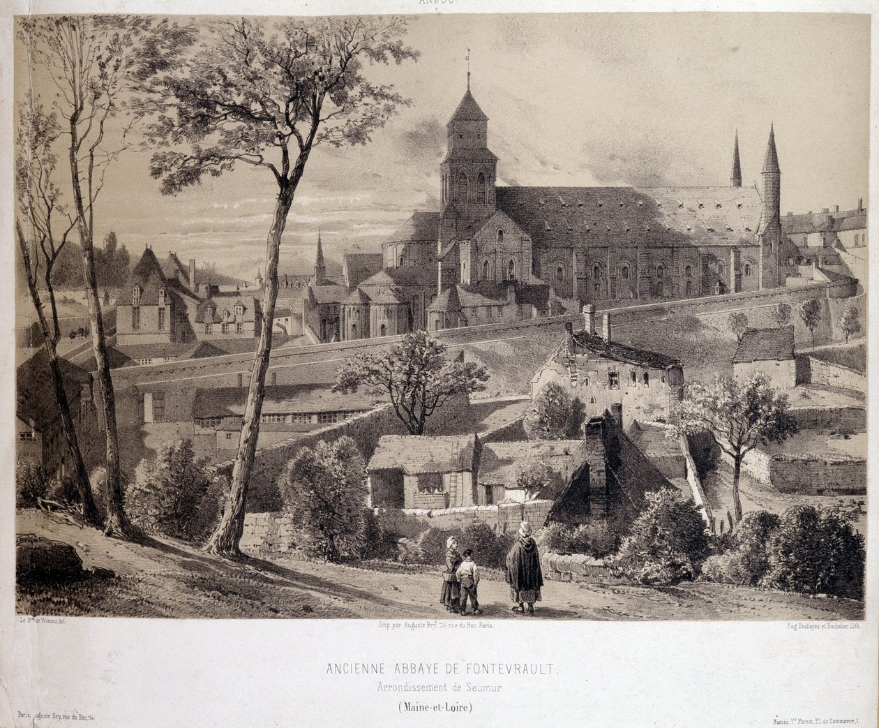 Uitzicht op de abdij van Fontevrault (Fontevraud) nabij Saumur door Unknown artist