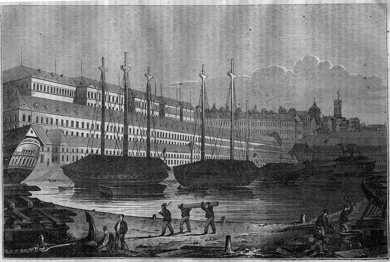 Uitzicht op de Corderies, de Bagne en de toren van Saint Louis in Brest. In 