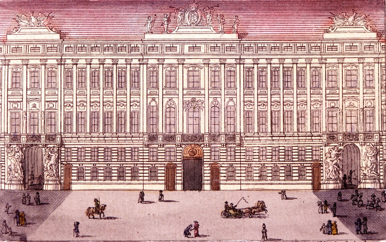 Zicht op de keizerlijke kanselarij in Wenen, Oostenrijk. Gravure uit 1820 door Unknown artist