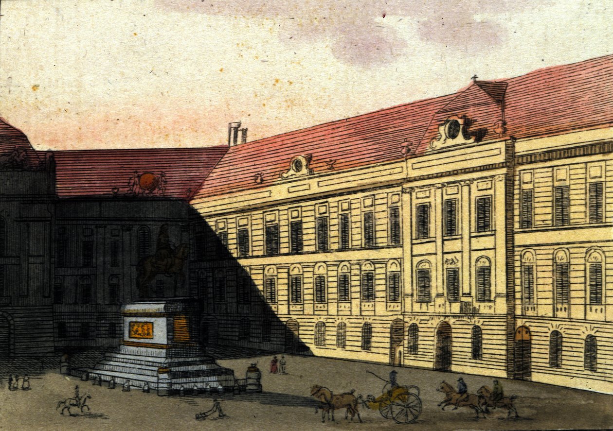 Zicht op de Josephplatz (Joseph platz) in Wenen, Oostenrijk. Gravure uit 1820 door Unknown artist