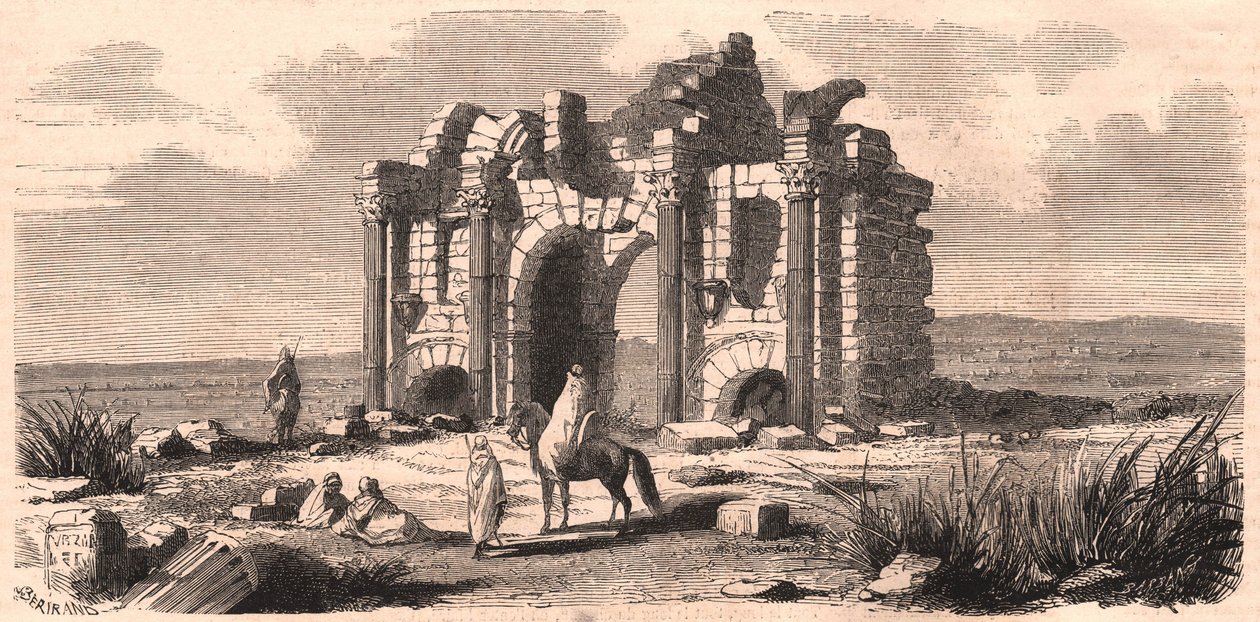 Uitzicht op de Romeinse triomfboog genaamd Trajanus in Algerije door Unknown