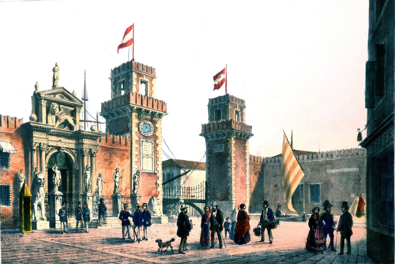 Uitzicht op het Arsenaal van Venetië in de 19e eeuw. door Unknown artist