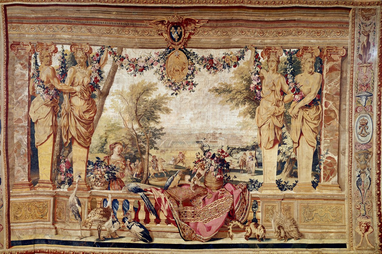 Uitzicht op het kasteel van Vincennes. 17e-eeuws wandtapijt. Parijs, nationaal meubilair door Unknown artist