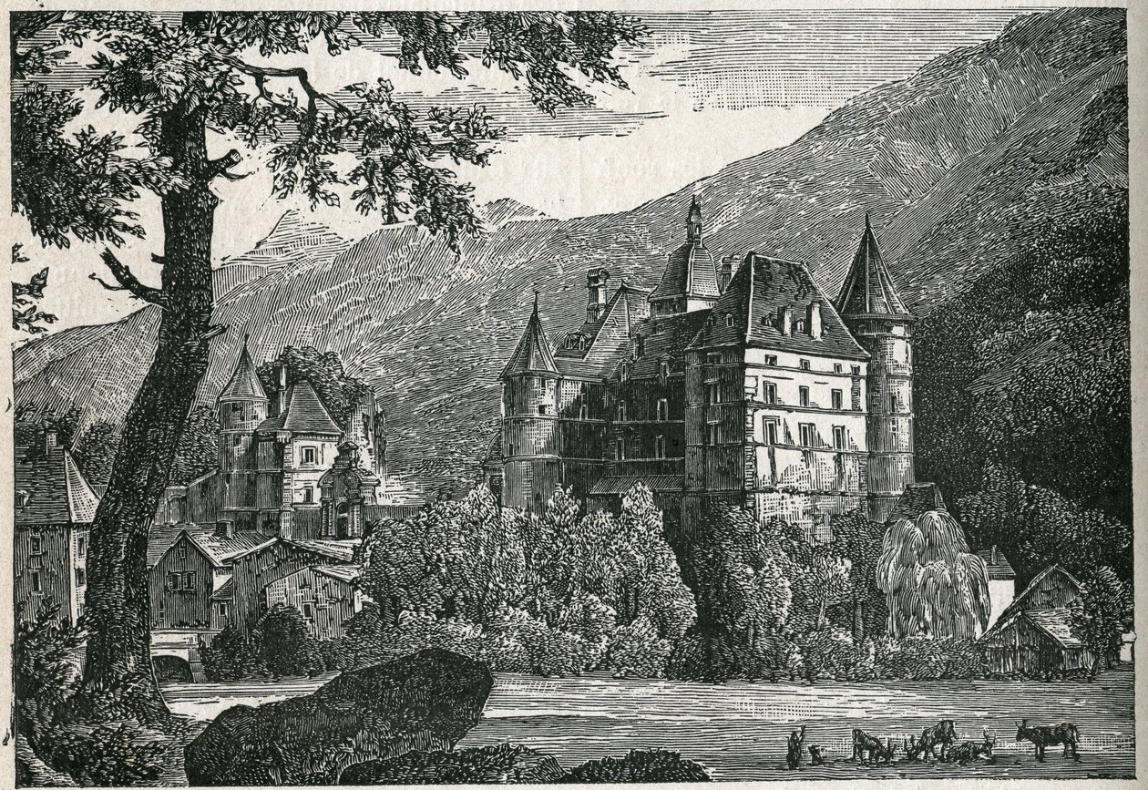 Zicht op het kasteel van Vizille in Isère. door Unknown artist