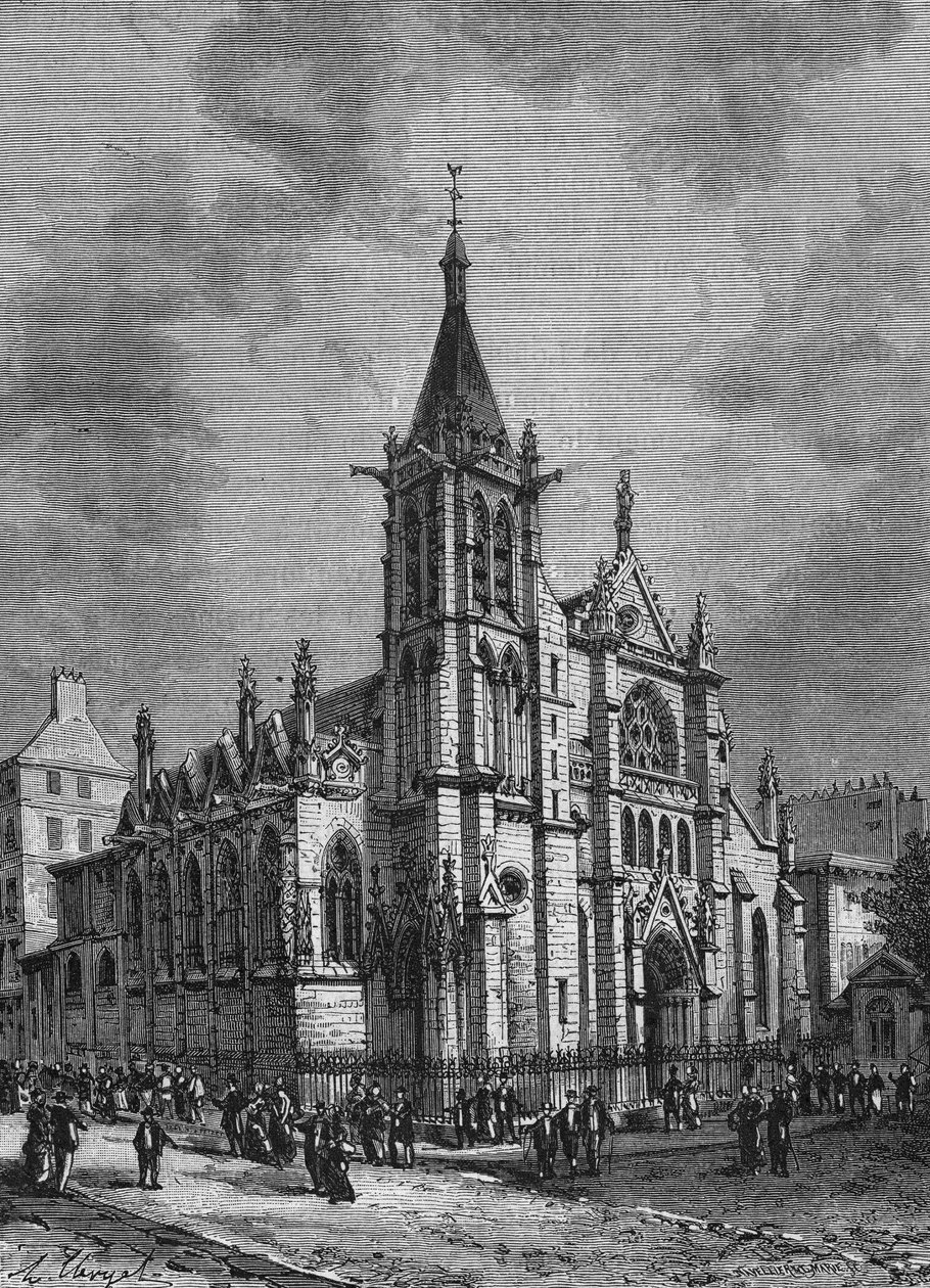 Zicht op de kerk van Saint Séverin in Parijs aan het einde van de 18e eeuw. Gravure uit 